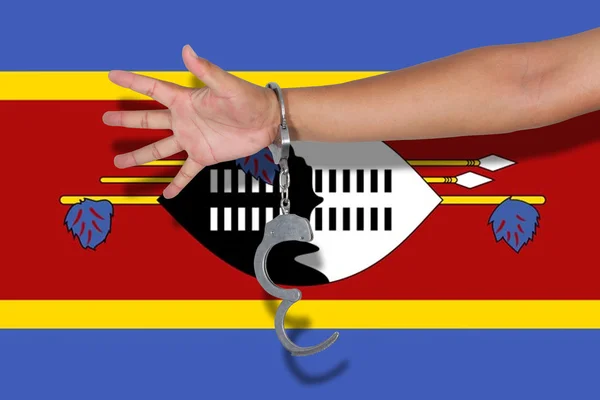 Χειροπέδες Χέρι Για Σημαία Της Σουαζιλάνδης — Φωτογραφία Αρχείου