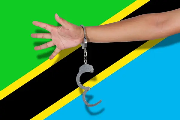 Χειροπέδες Χέρι Για Σημαία Τανζανίας — Φωτογραφία Αρχείου
