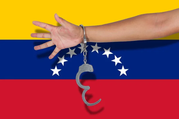 Handcuffs Hand Venezuela Flag — Stock Photo, Image