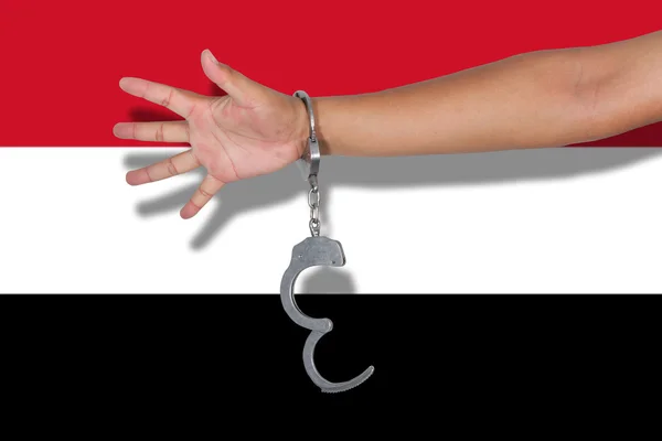 Handcuffs Hand Yemen Flag — Stock Photo, Image