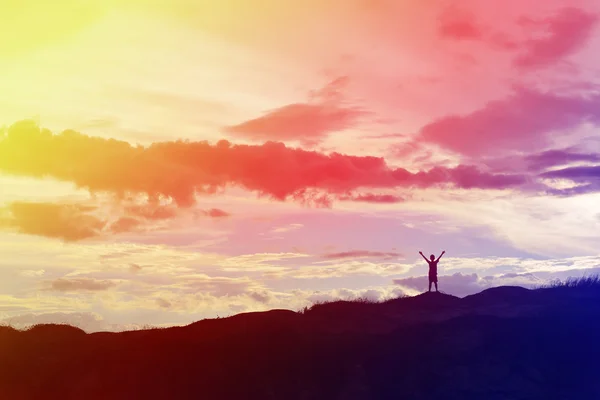 Silueta Niño Momentos Alegría Del Niño Puesta Sol Naturaleza — Foto de Stock