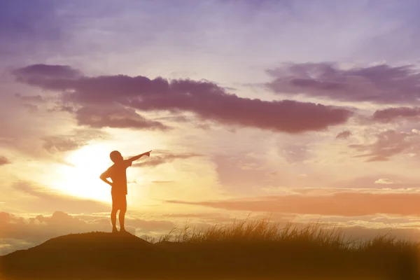 Silhouette Bambino Momenti Della Gioia Del Bambino Sul Tramonto Della — Foto Stock