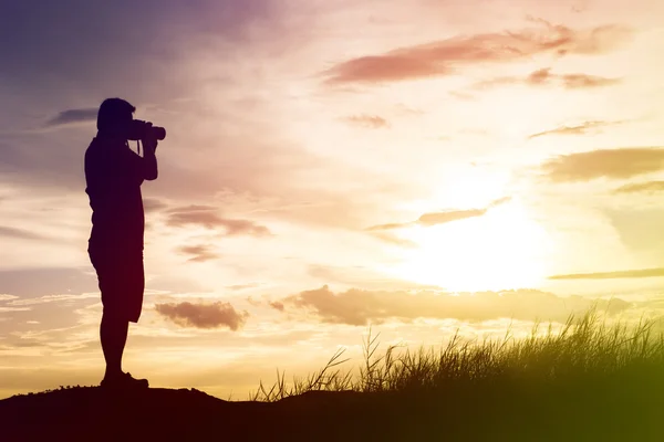 Fotógrafo Silhouette Tomar Una Foto Vista — Foto de Stock