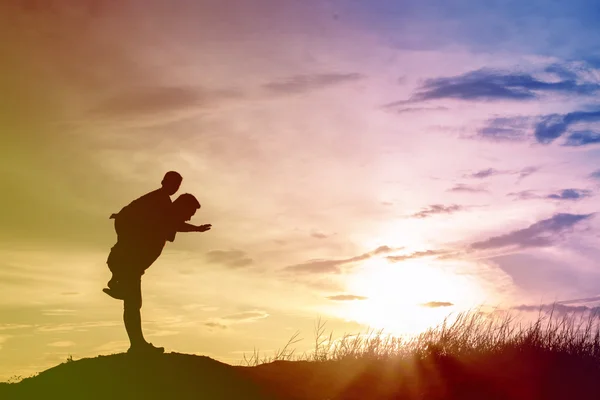 Padre Figlio Cerca Futuro Concetto Silhouette — Foto Stock