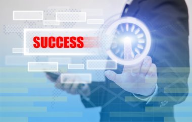 iş kadını touch başarı metin görsel ekranında, iş kavramı