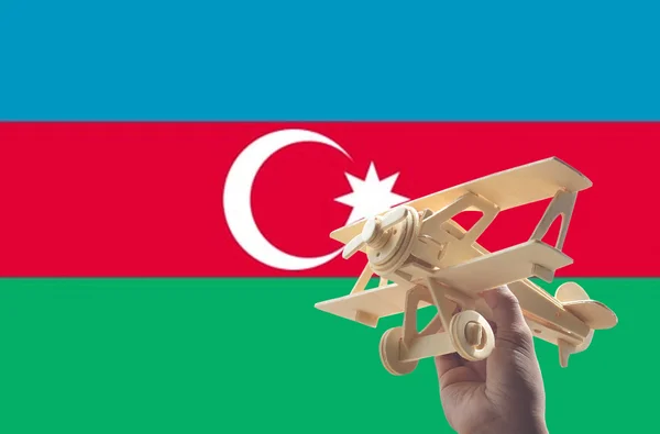 Avion Portatif Dessus Drapeau Azerbaïdjanais Concept Voyage — Photo