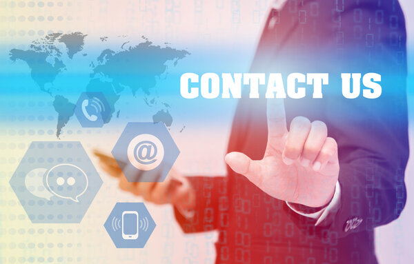 Business Technology concept, Hand touching Contact us sign