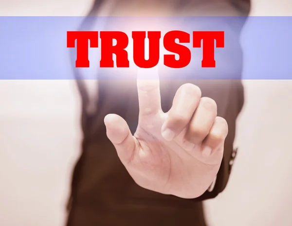 Geschäftsfrau Berühren Vertrauenstext — Stockfoto