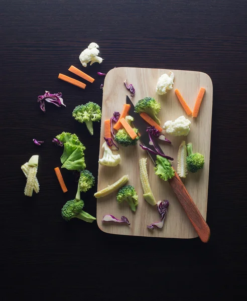 Las Verduras Mixtas Tienen Una Zanahoria Brócoli Coliflor Col Púrpura — Foto de Stock