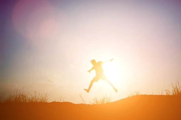 Silhouette girl jumping Happiest moments. — Stock Photo, Image