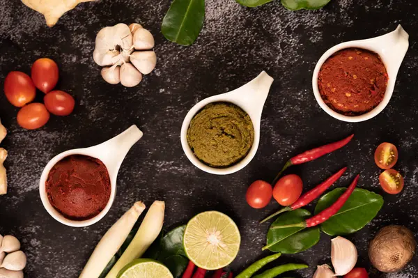 Green Curry Paste Red Curry Paste Made Chili — Stock Photo, Image