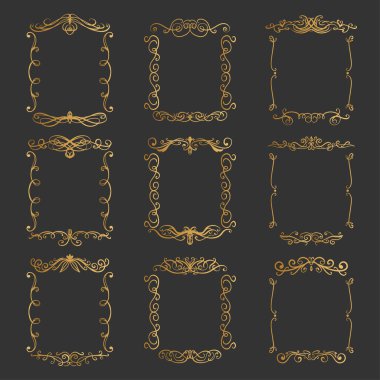 Sofistike tasarımlarınız için dekoratif izole, düzenlenebilir unsurlar için zarif tasarım unsurları seti. Vektör illüstrasyon altın çizgi tasarımı.