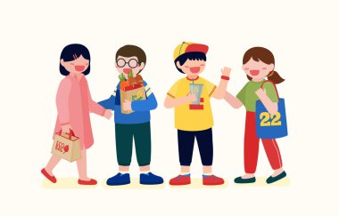 İnsanlar küresel ısınmayı azaltmak için çevre dostu materyaller, çizgi film karakterindeki küresel ısınmayı azaltmak için pankart kullanımı, izole vektör çizimi