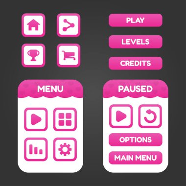 Rpg ve macera oyunu için menü seçimi seti, menü, seviye seçimi, ve benzeri seçenekler de dahil. Vektör illüstrasyon düz tasarım