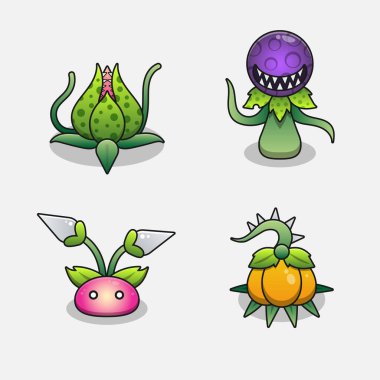 Canavar şeytan bitki tasarımı oyun ögeleri beyaz arkaplanda vektör illüstrasyonuName