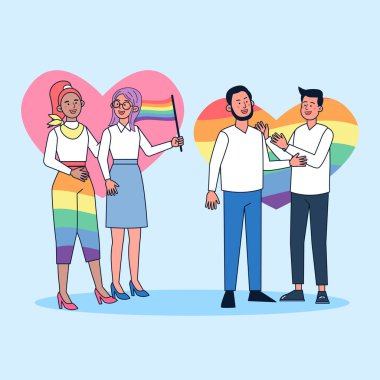 Cinsiyetlerini seçen çiftler güçlerini göstermek ve seks ve yaşam tarzında seçme özgürlüklerini kutlamak için bir araya gelirler. Şablon LGBTQ olay paneli tasarımı.