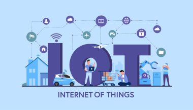 İnternet (IoT) akıllı bağlantı ve kontrol cihazı endüstri ağında ve her yerde, her zaman, herkes ve internet ile herhangi bir iş. Dünyanın gelecekçi teknolojisi.