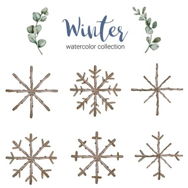 Soğuk, kış suluboyasını sembolize eden dalları olan kış suluboya koleksiyonu.