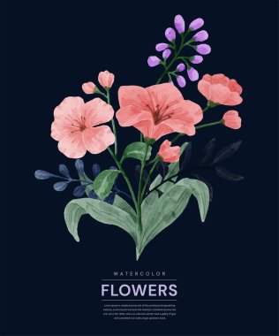 Çeşitli kartlar ve tebrik kartları için suluboya bir çiçek seti.