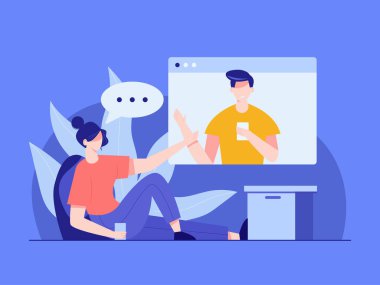 Coronavirus covid 19 salgını hastalığı yayma riskini birbirine yaklaştırdı. Telefon iletişimi riski azaltır. Ve hala bir ilişki sürdürüyorlar. düz resimleme