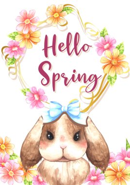 Üzerinde çiçek çelengi, çiçek, yaprak ve suluboya tekniğiyle 