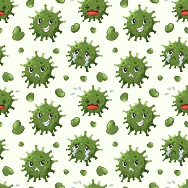 Kusursuz Corona virüsü çizgi film karakterleri Corona virüsü enfeksiyonu konsepti, Coronavirus covid-19. Logo, sembol ve bilgi ögesi çizimi. 