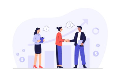 2. Şirket başarılı bir iş anlaşması yaptı. Birlikte iş istikrarını güçlendirmek için. vektör çizimi düz tasarım