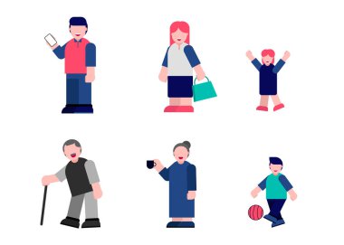 Karikatür karakterlerindeki her nesil için ayrı bir düz vektör çizimi