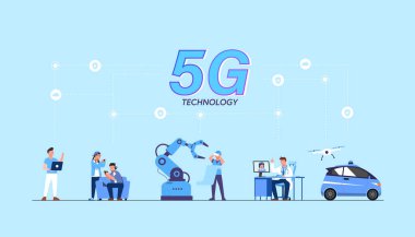 5G Global Ağı yüksek hızlı kablosuz internet Wi-Fi teknolojisi çizimi. Yeni nesil internet mobil ağları ve akıllı şehir konsepti. hız, sinyal, ağ, teknoloji, büyük veri, çok