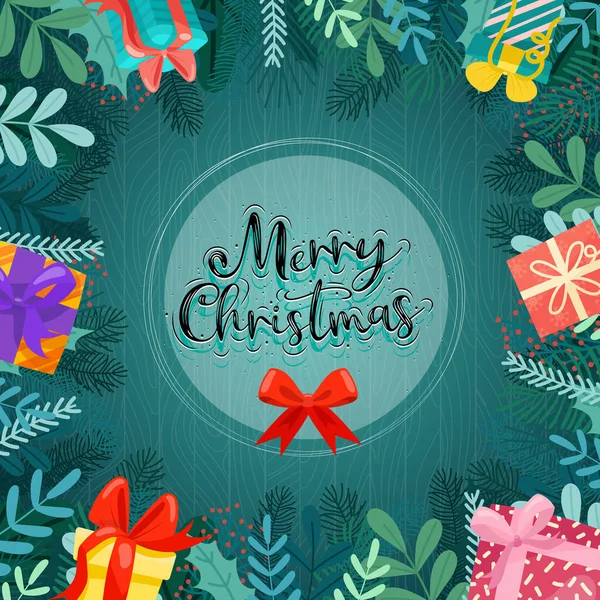Feliz Navidad Con Coloridas Cajas Regalo Decoradas Círculos — Vector de stock