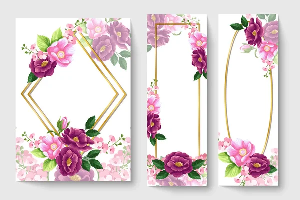 Tarjeta Botánica Con Flores Rosadas Hojas Concepto Adorno Primavera Cartel — Vector de stock