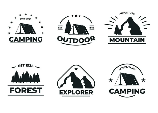 Ensemble Badge Logo Aventure Camping Étiquette Collection Éléments Design Illustration — Image vectorielle