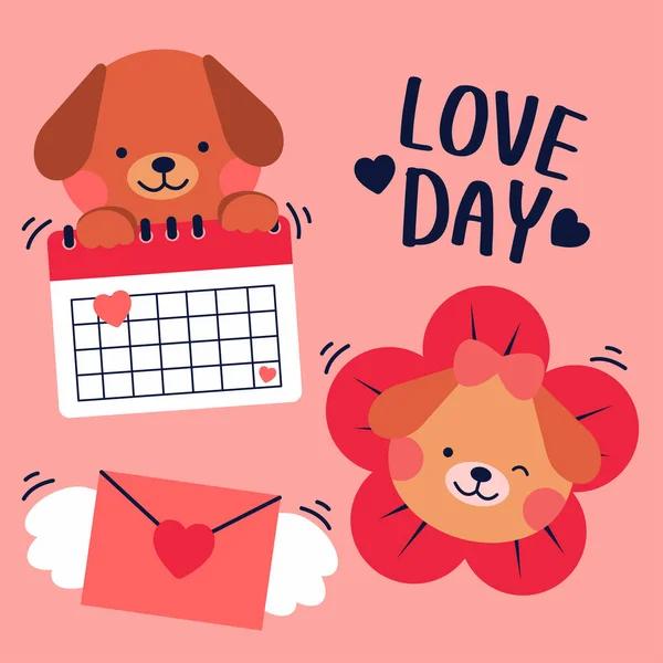 Krásné Doodle Láska Kalendáři Valentýna Létající Obálka Směrem Zdobené Jiným — Stockový vektor