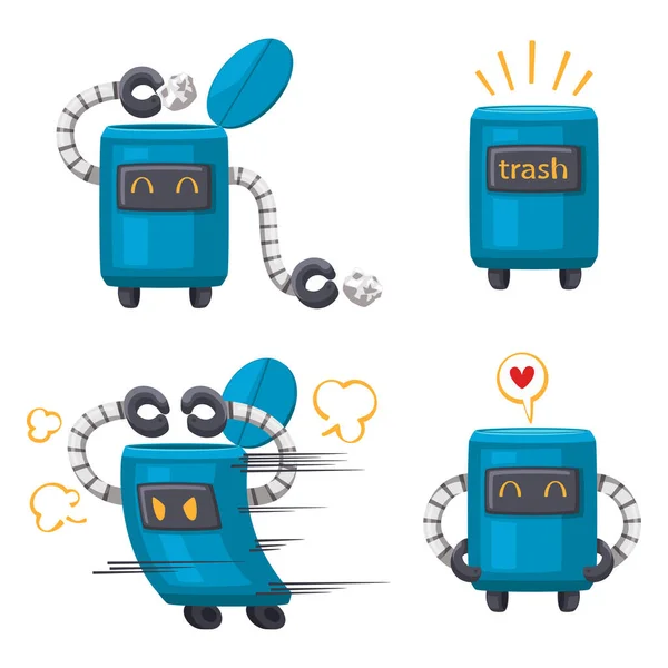 Set Von Android Charakter Roboter Reinigung Cartoon Stil Futuristische Maschine — Stockvektor