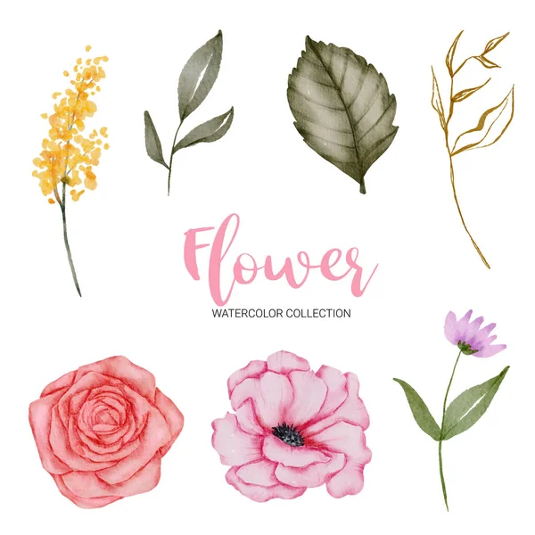 Conjunto Piezas Separadas Reunir Hermoso Ramo Flores Estilo Acuarelas Sobre — Vector de stock