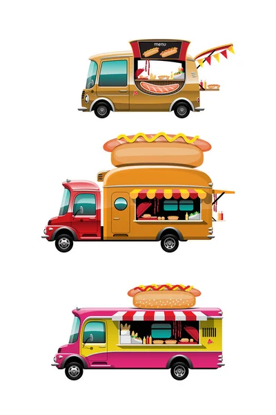 Coffret Food Truck Vue Côté Avec Comptoir Hotdog Banderole Hotdog — Image vectorielle