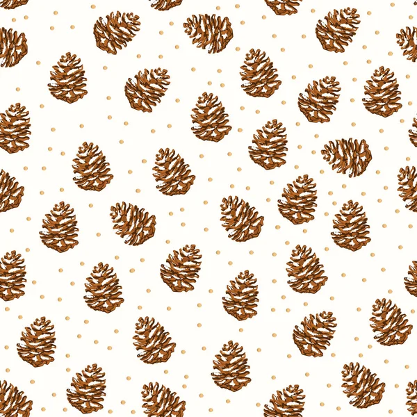 Seamless Pattern Background Dried Pine Cones — Stock Vector