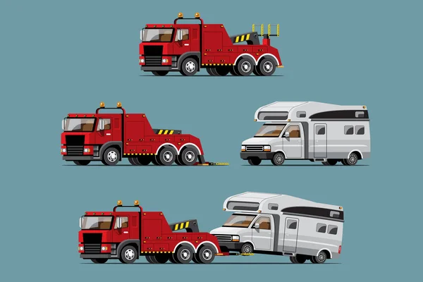 Bogsering Bil Lastbil Transport Bogsering Hjälp Vägen Platt Design Isolerad — Stock vektor