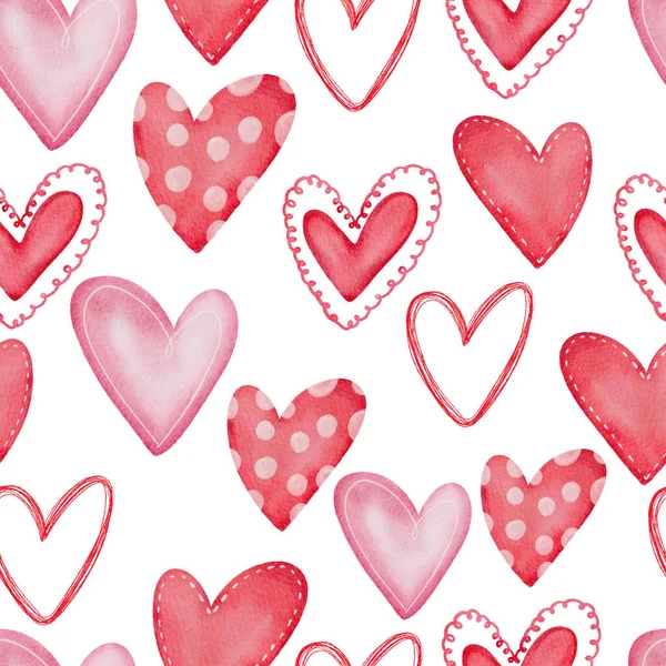 Kollektion Flerfärgad Hearts Illustration Handritad Brush Blommig Målning Alla Hjärtans — Stock vektor
