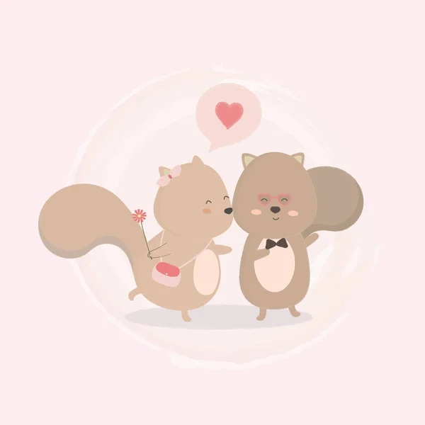 Deux Écureuils Embrassent Joue Forme Cercle Bonne Carte Voeux Saint — Image vectorielle