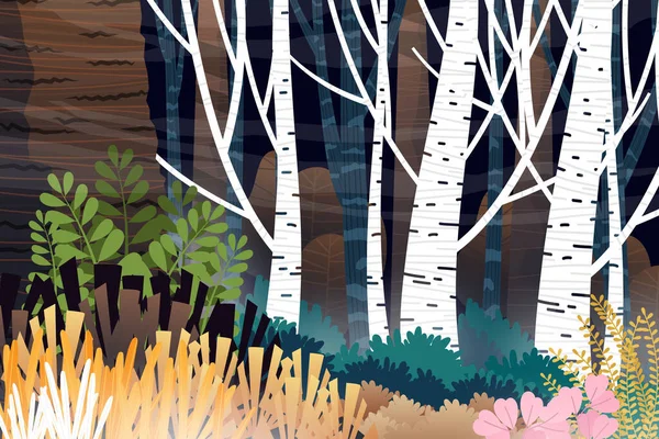 Сцена Лісу Дерев Барвистих Низьких Живоплотів — стоковий вектор
