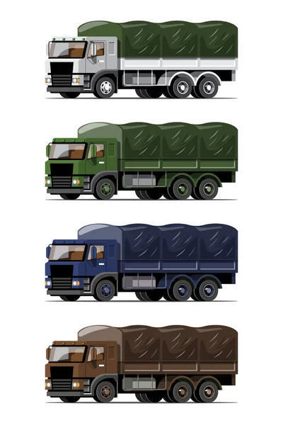Grand Véhicule Isolé Vecteur Icônes Colorées Ensemble Illustrations Plates Camion — Image vectorielle