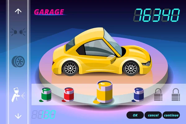 Juego Carreras Coches Menú Visualización Juning Para Mejorar Rendimiento Del — Vector de stock