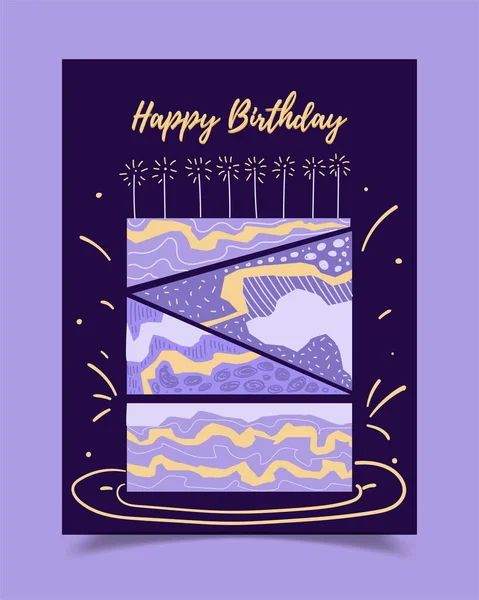 Tarjeta Cumpleaños Decorada Con Papel Triangular Cucharas Dispuestas Cuadrados Con — Vector de stock