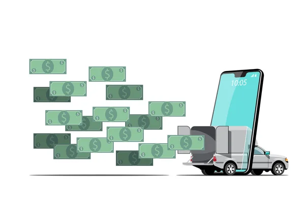 Consegna Camion Auto Con Ordine Applicazione Smartphone Risparmiare Denaro Veloce — Vettoriale Stock