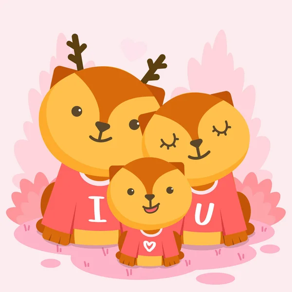 Little Deer Baby Different Poses Love Heart Valentine — Stock Vector