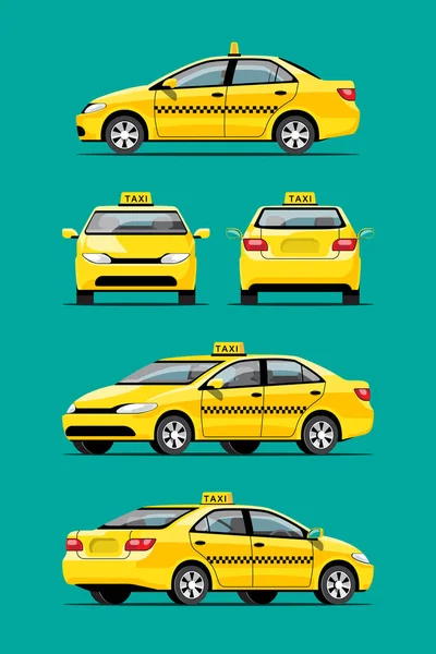 Set Yellow Taxi Car Delivery Service Transport Business Sedan Isolated — Stock Vector