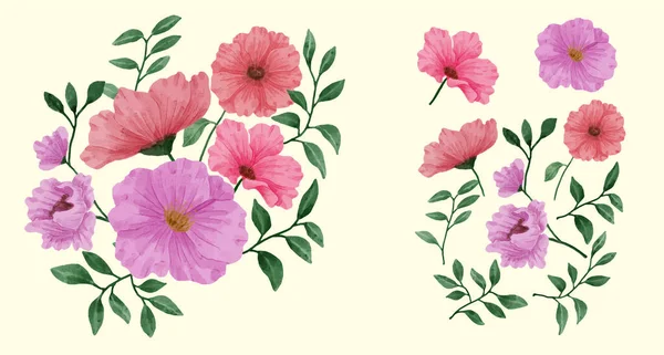 Ein Satz Blumen Gemalt Aquarell Für Verschiedene Karten Und Grußkarten — Stockvektor