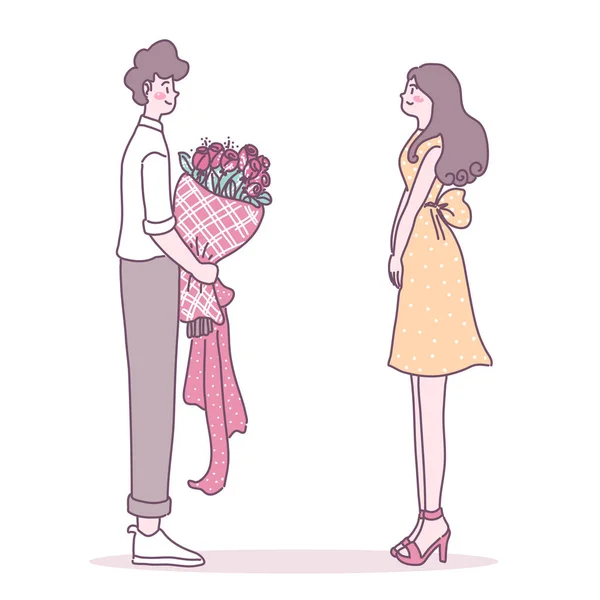 Homme Qui Donne Des Fleurs Femme Aime — Image vectorielle