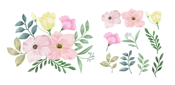 Conjunto Flores Pintadas Com Aquarelas Para Acompanhar Vários Cartões Cartões — Vetor de Stock